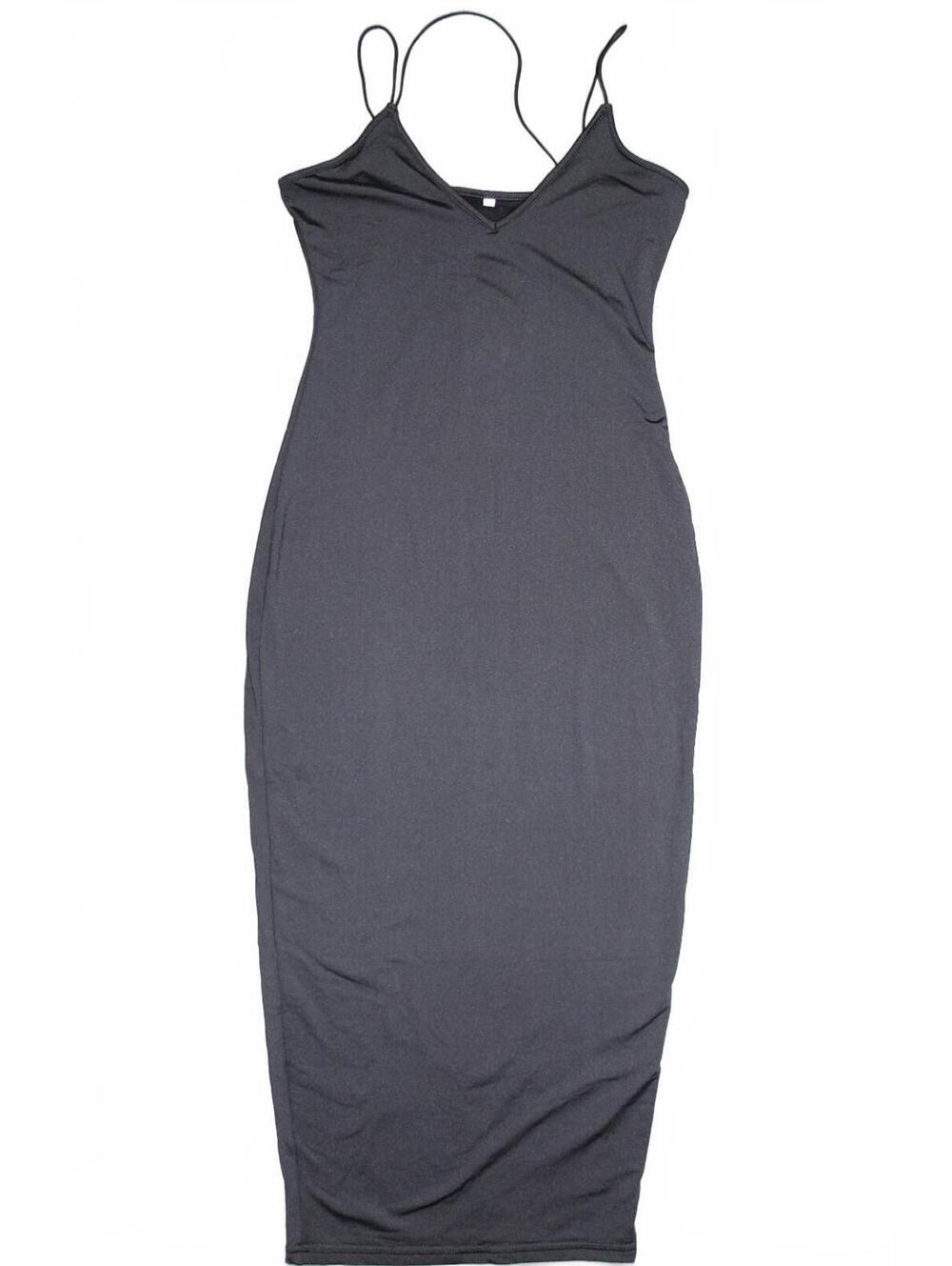 Sleek Black Spaghetti Strap Maxi Dress - Small